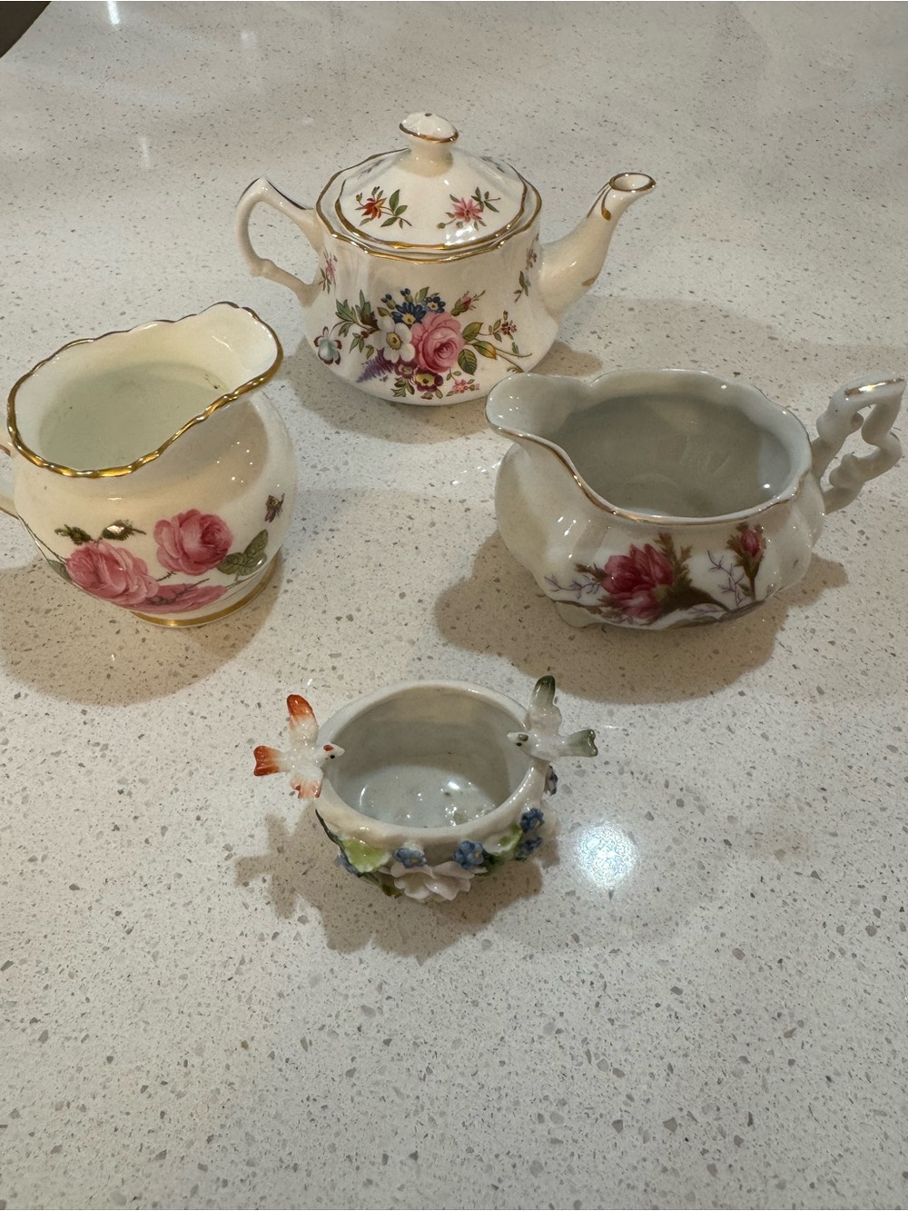 Floral Fantasy: 4-Piece Vintage English Bone China & Porcelain Set